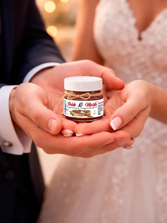 detalle para invitados boda, regalos de boda, mini nutella personalizada